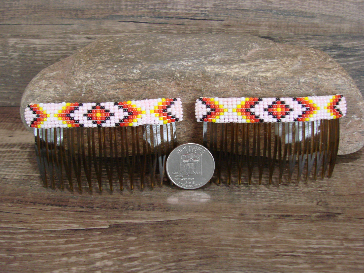 Navajo Indian Hand Beaded Hair Comb Set by Cleveland