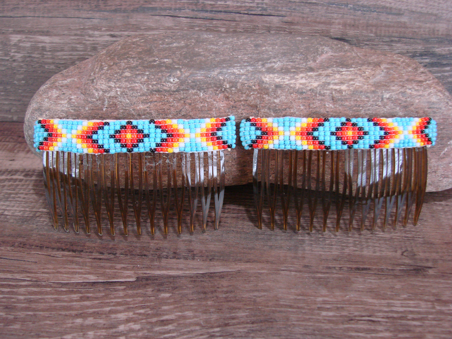 Navajo Indian Hand Beaded Hair Comb Set by Cleveland