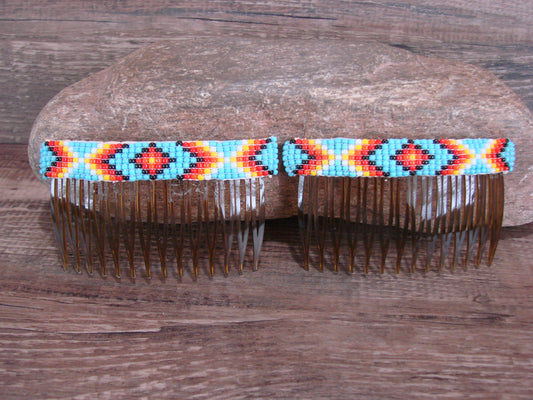 Navajo Indian Hand Beaded Hair Comb Set by Cleveland