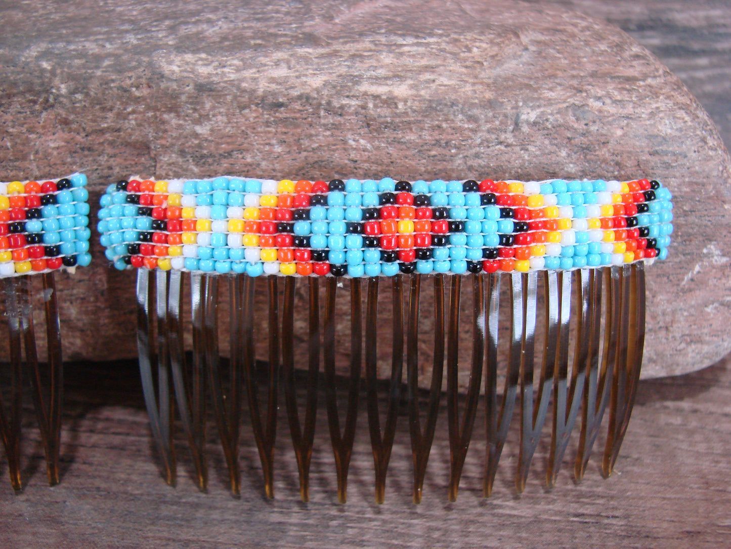 Navajo Indian Hand Beaded Hair Comb Set by Cleveland