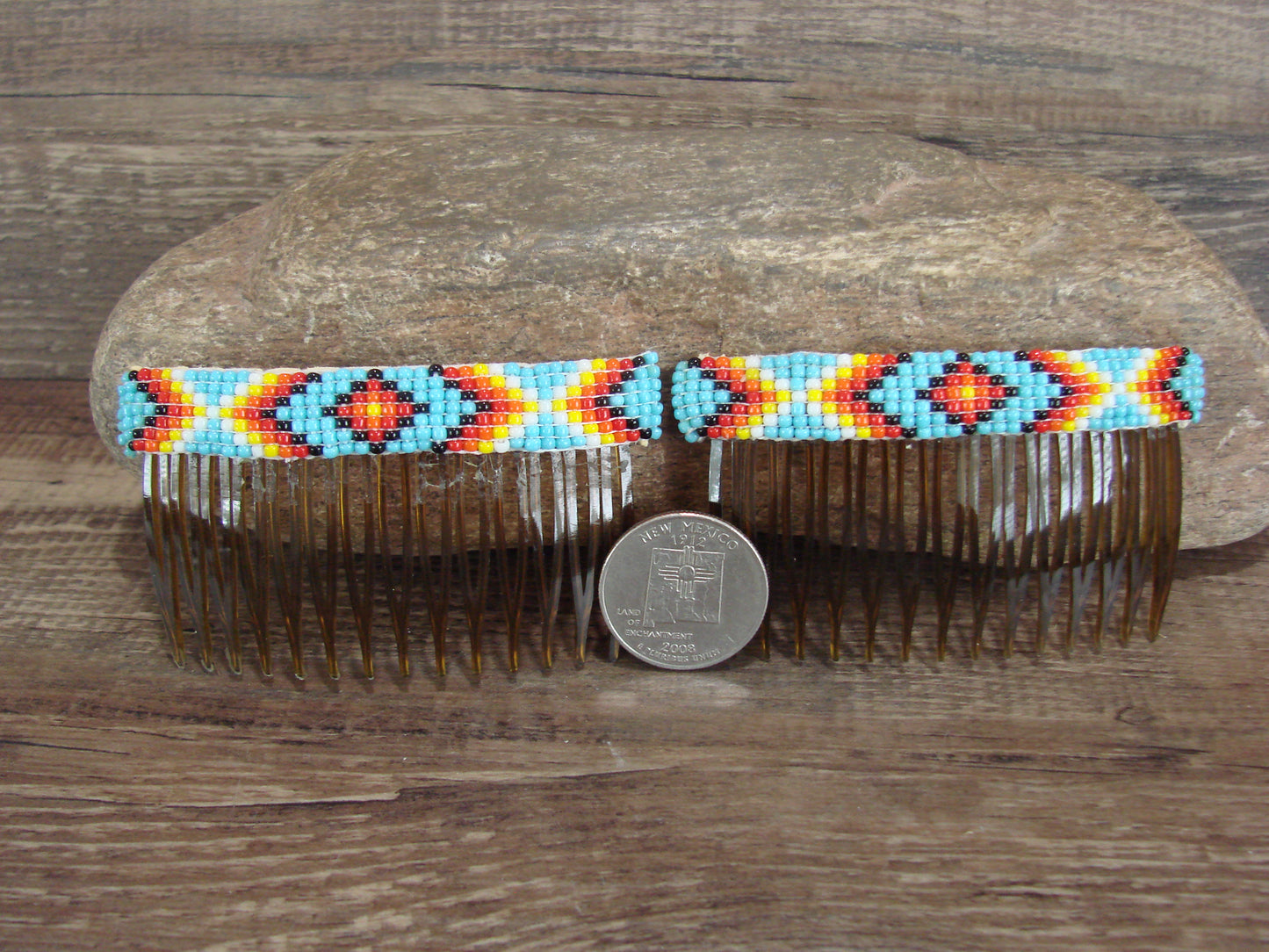 Navajo Indian Hand Beaded Hair Comb Set by Cleveland