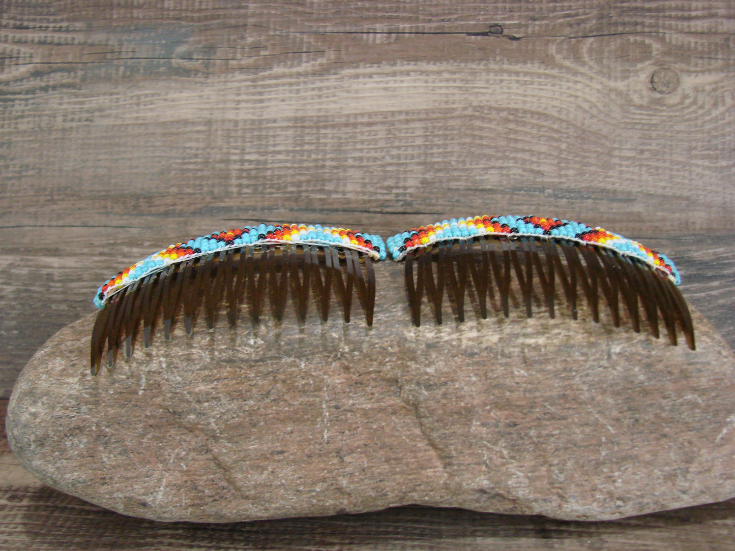 Navajo Indian Hand Beaded Hair Comb Set by Cleveland
