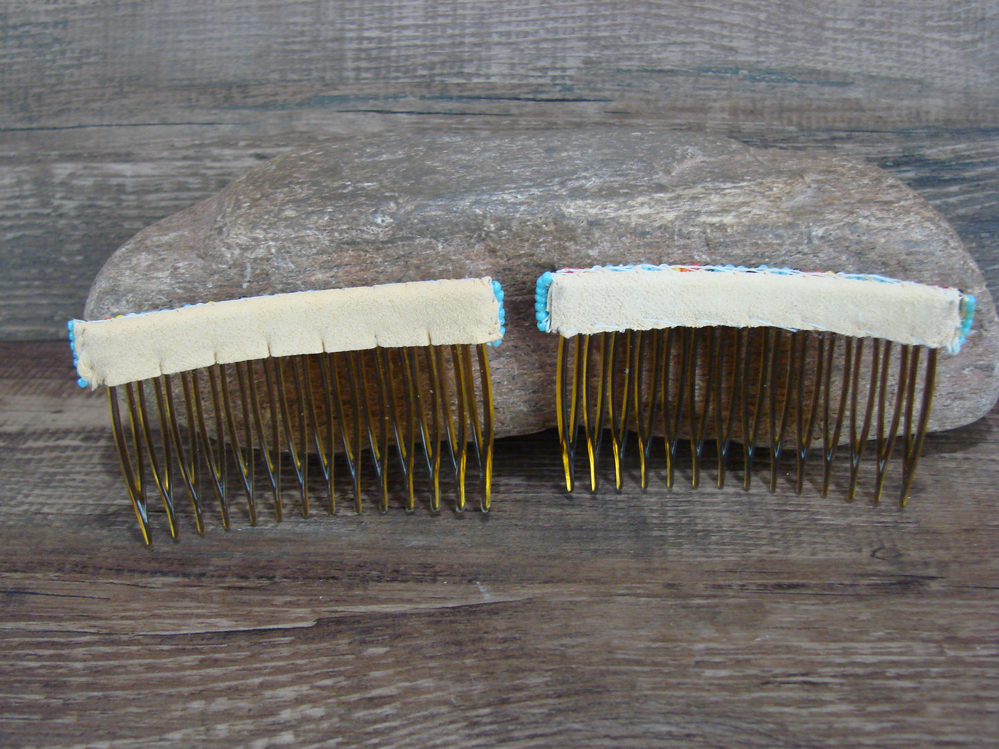 Navajo Indian Hand Beaded Hair Comb Set by Cleveland