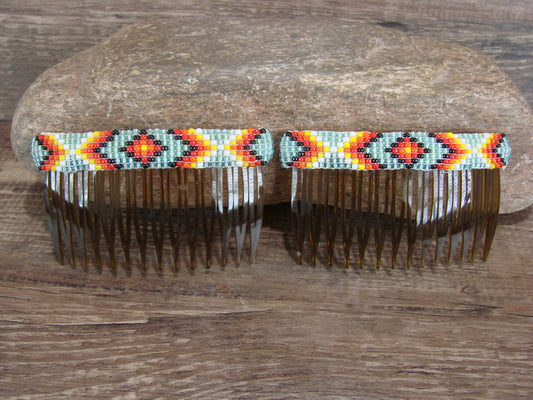 Navajo Indian Hand Beaded Hair Comb Set by Cleveland