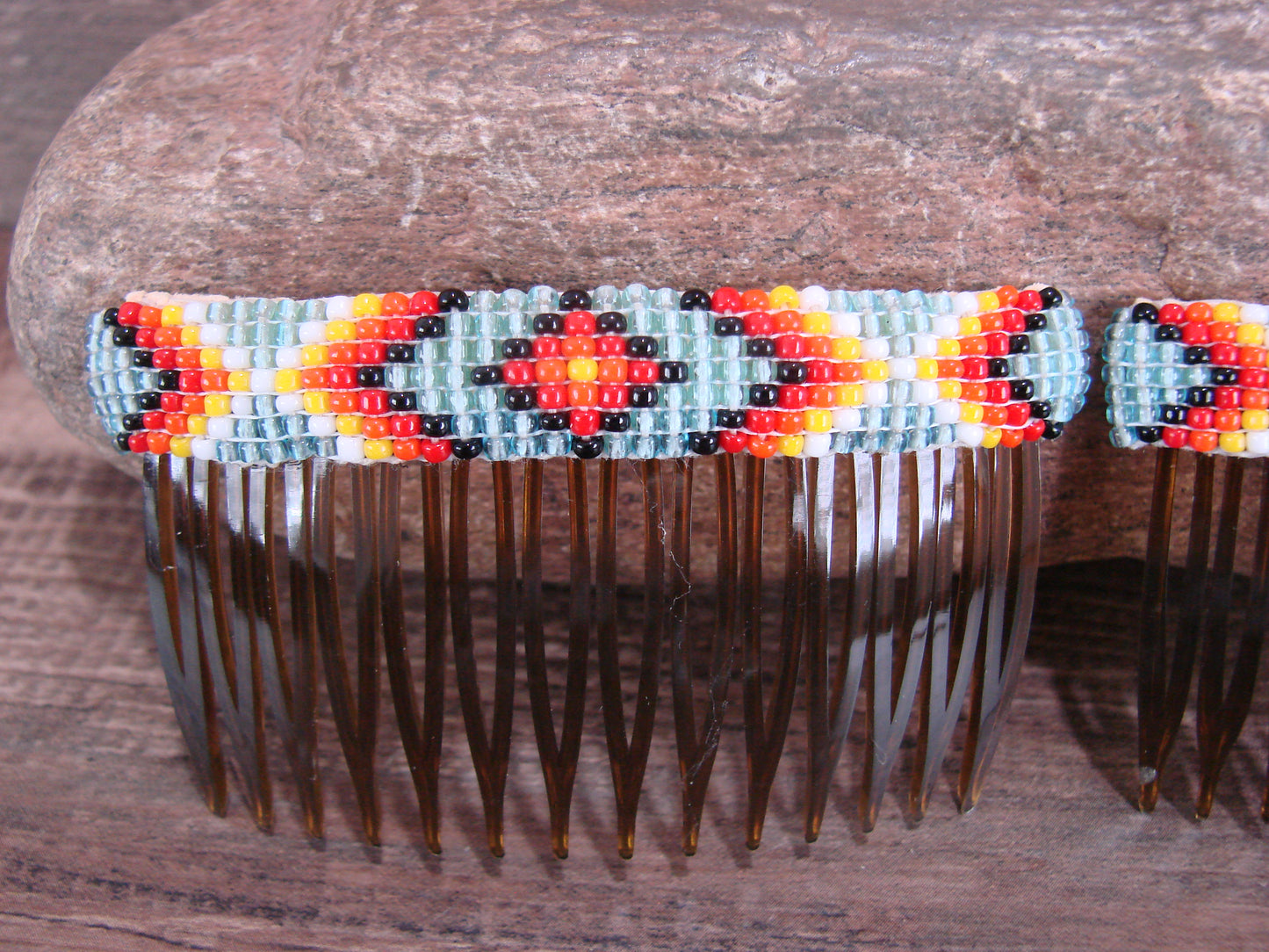 Navajo Indian Hand Beaded Hair Comb Set by Cleveland