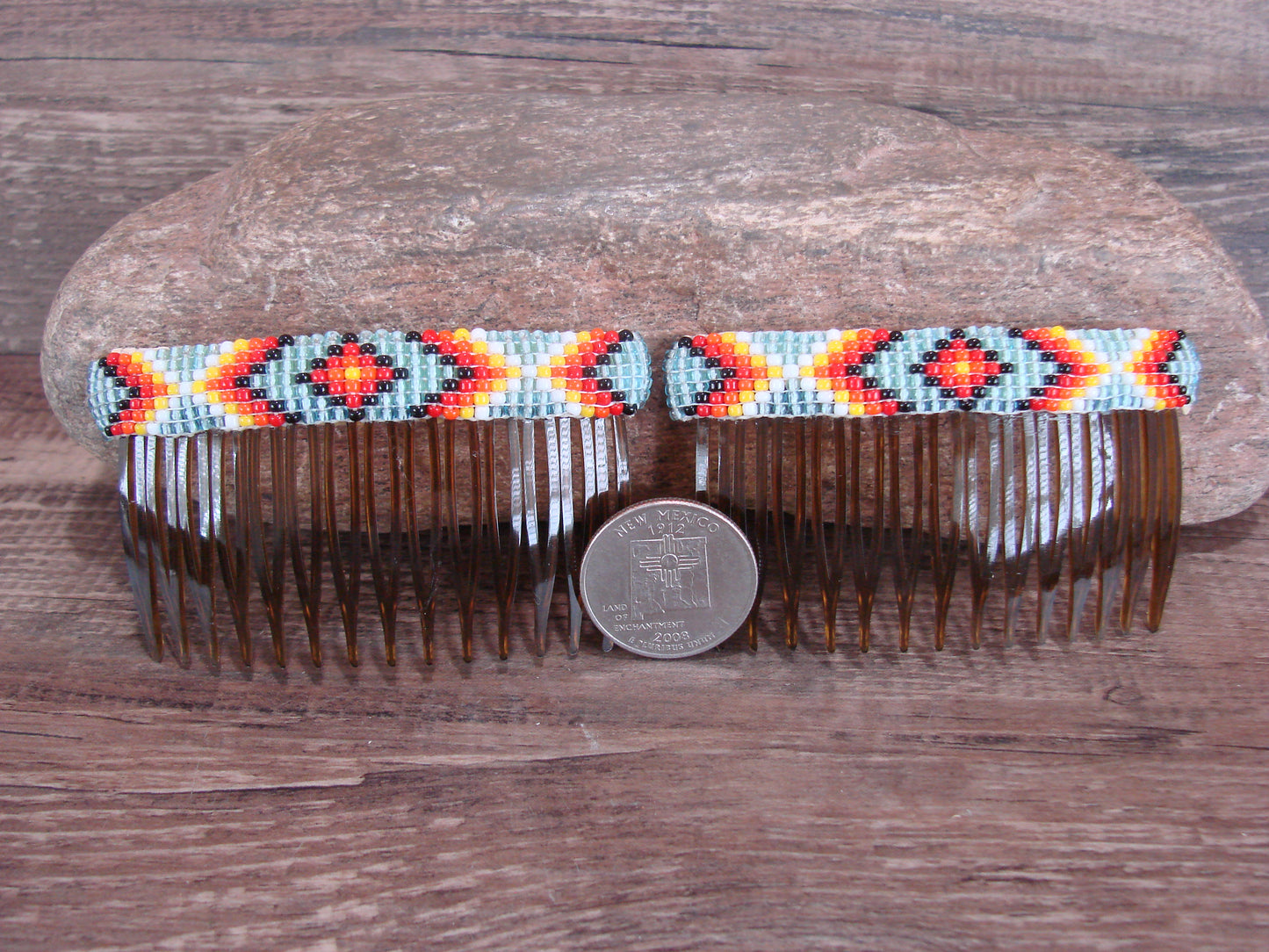 Navajo Indian Hand Beaded Hair Comb Set by Cleveland