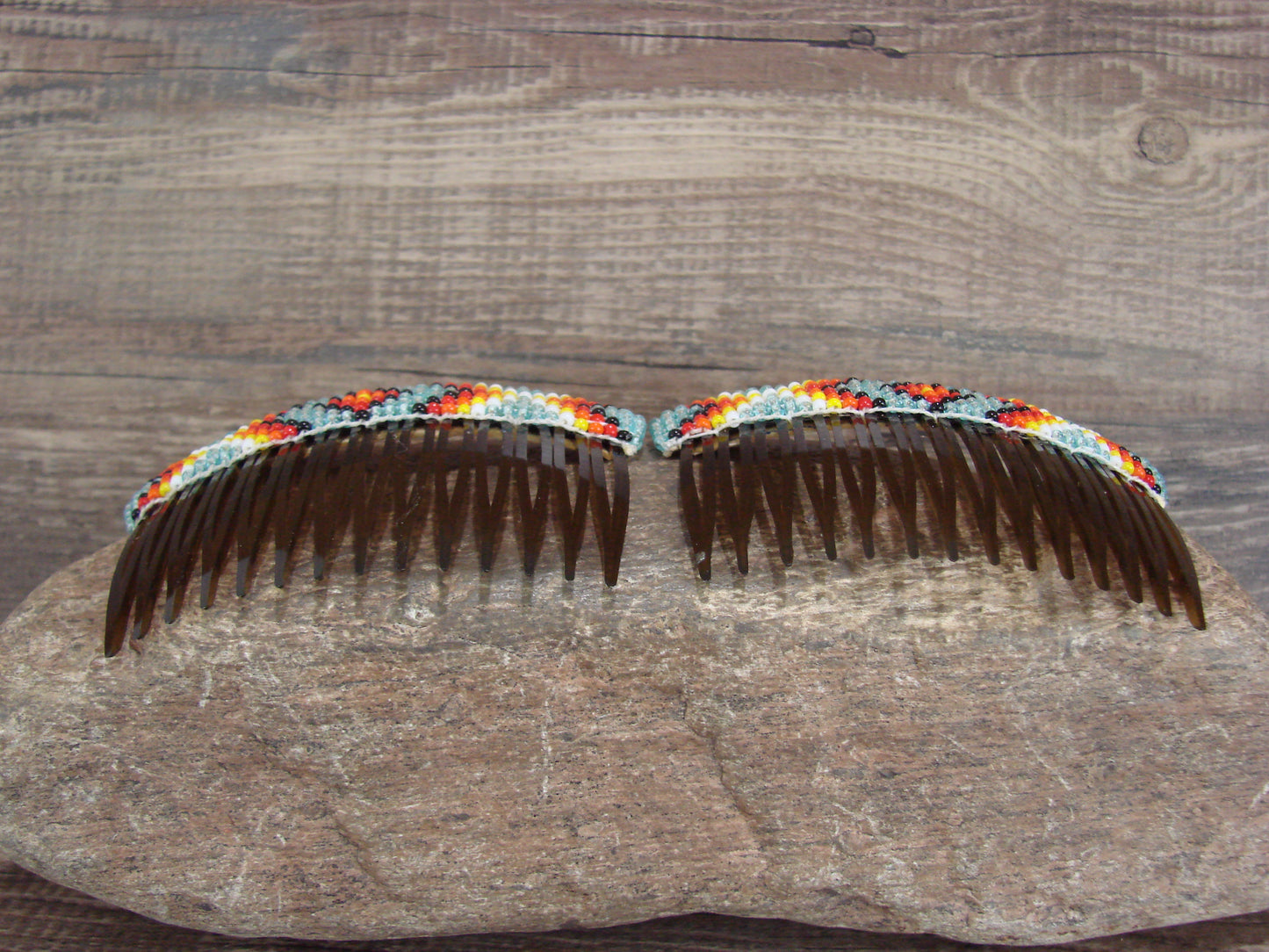 Navajo Indian Hand Beaded Hair Comb Set by Cleveland