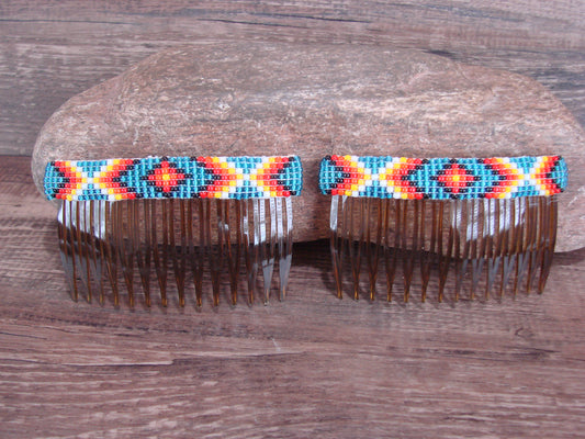 Navajo Indian Hand Beaded Hair Comb Set by Cleveland