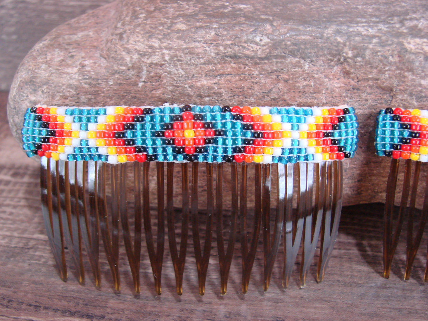 Navajo Indian Hand Beaded Hair Comb Set by Cleveland