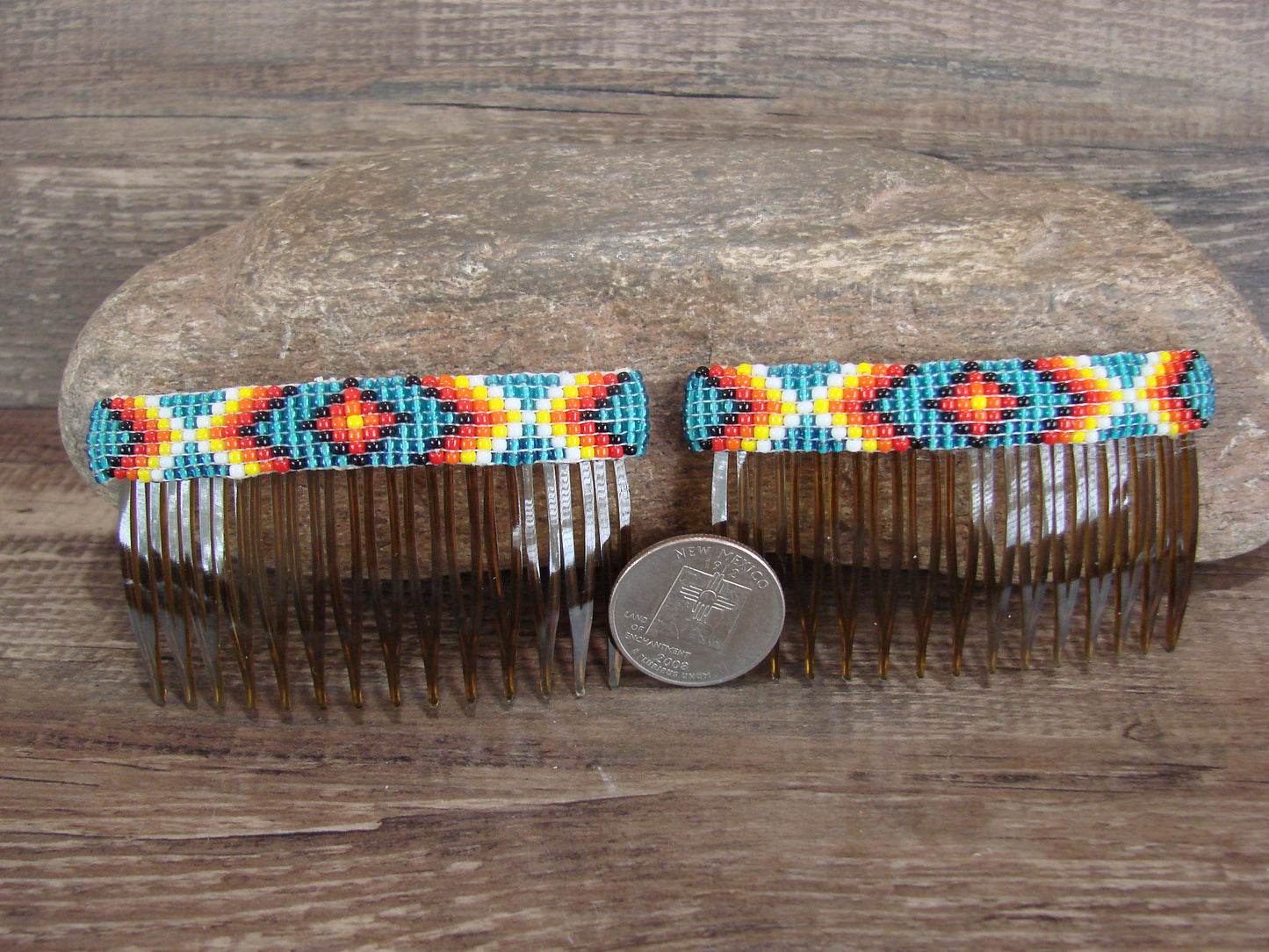 Navajo Indian Hand Beaded Hair Comb Set by Cleveland