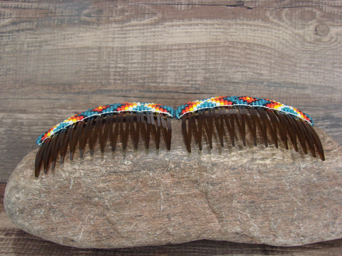 Navajo Indian Hand Beaded Hair Comb Set by Cleveland