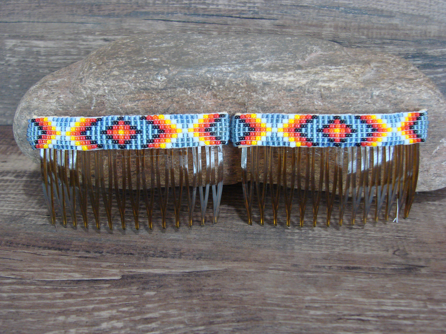 Navajo Indian Hand Beaded Hair Comb Set by Cleveland