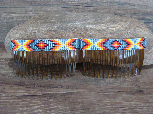 Navajo Indian Hand Beaded Hair Comb Set by Cleveland