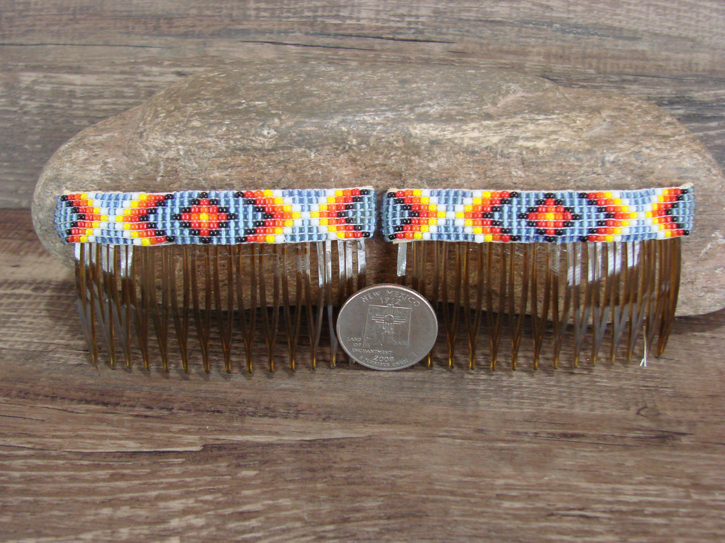 Navajo Indian Hand Beaded Hair Comb Set by Cleveland