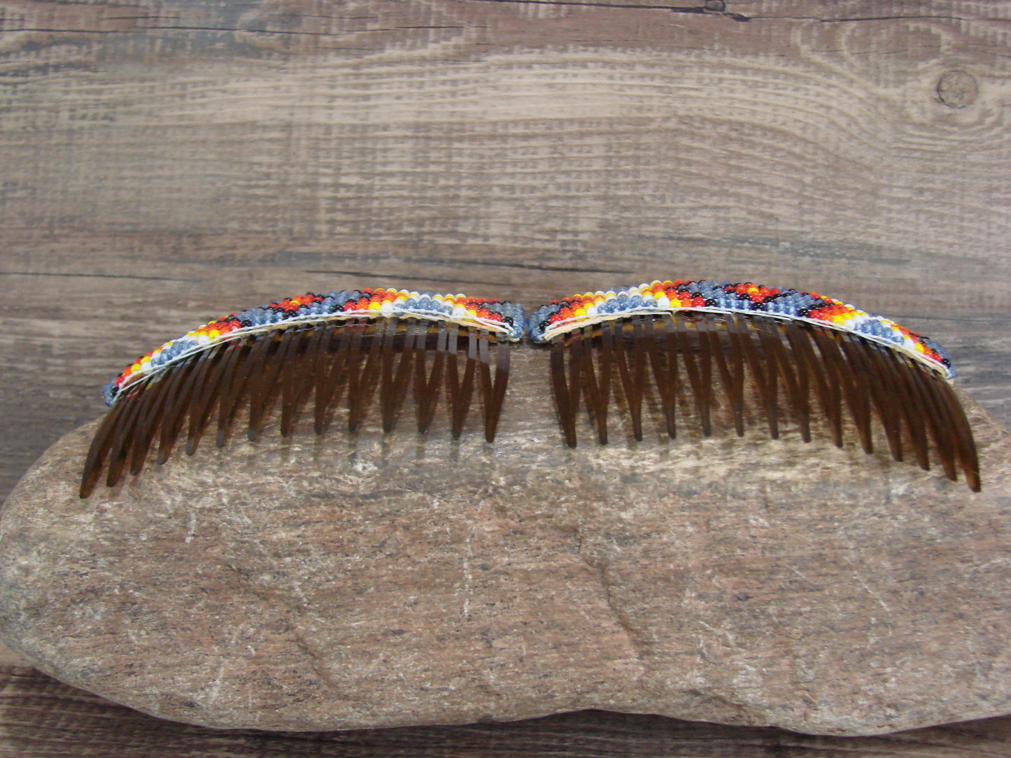 Navajo Indian Hand Beaded Hair Comb Set by Cleveland