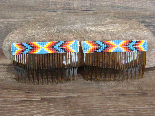 Navajo Indian Hand Beaded Hair Comb Set by Cleveland