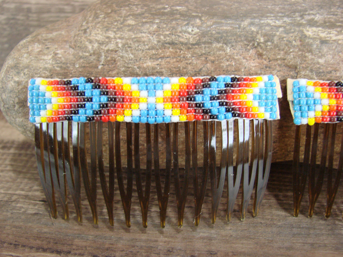 Navajo Indian Hand Beaded Hair Comb Set by Cleveland