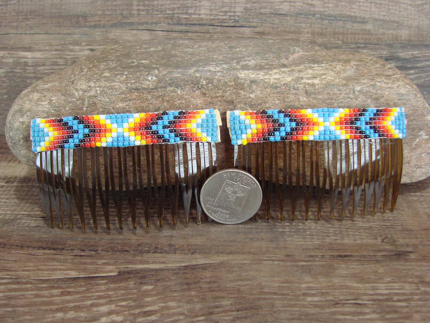 Navajo Indian Hand Beaded Hair Comb Set by Cleveland