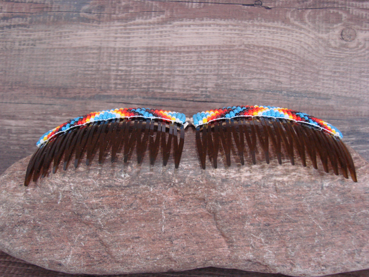 Navajo Indian Hand Beaded Hair Comb Set by Cleveland