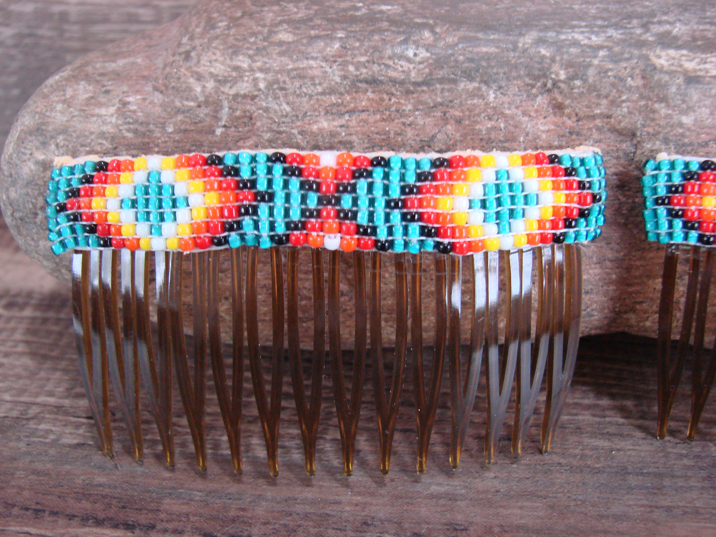 Navajo Indian Hand Beaded Hair Comb Set by Cleveland