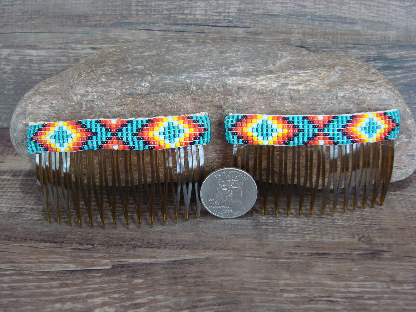 Navajo Indian Hand Beaded Hair Comb Set by Cleveland