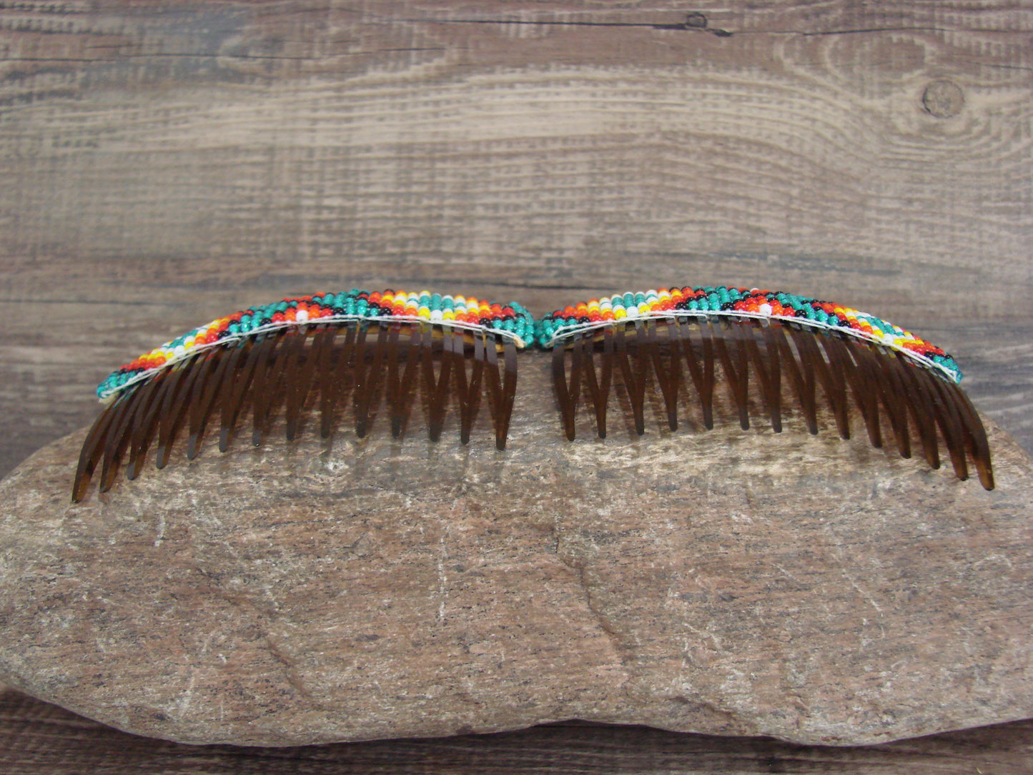 Navajo Indian Hand Beaded Hair Comb Set by Cleveland