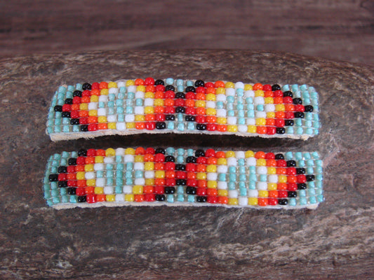 Navajo Indian Hand Beaded Hair Barrette Set by Cleveland