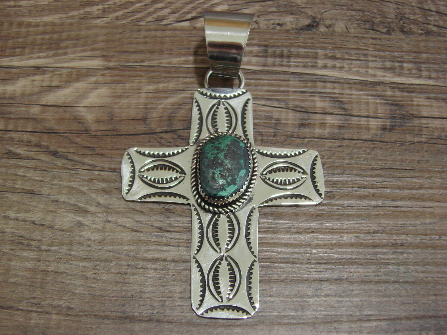 Large Navajo Nickel Silver & Turquoise Cross Pendant - Cleveland