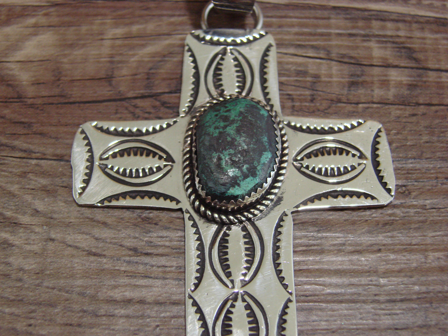 Large Navajo Nickel Silver & Turquoise Cross Pendant - Cleveland