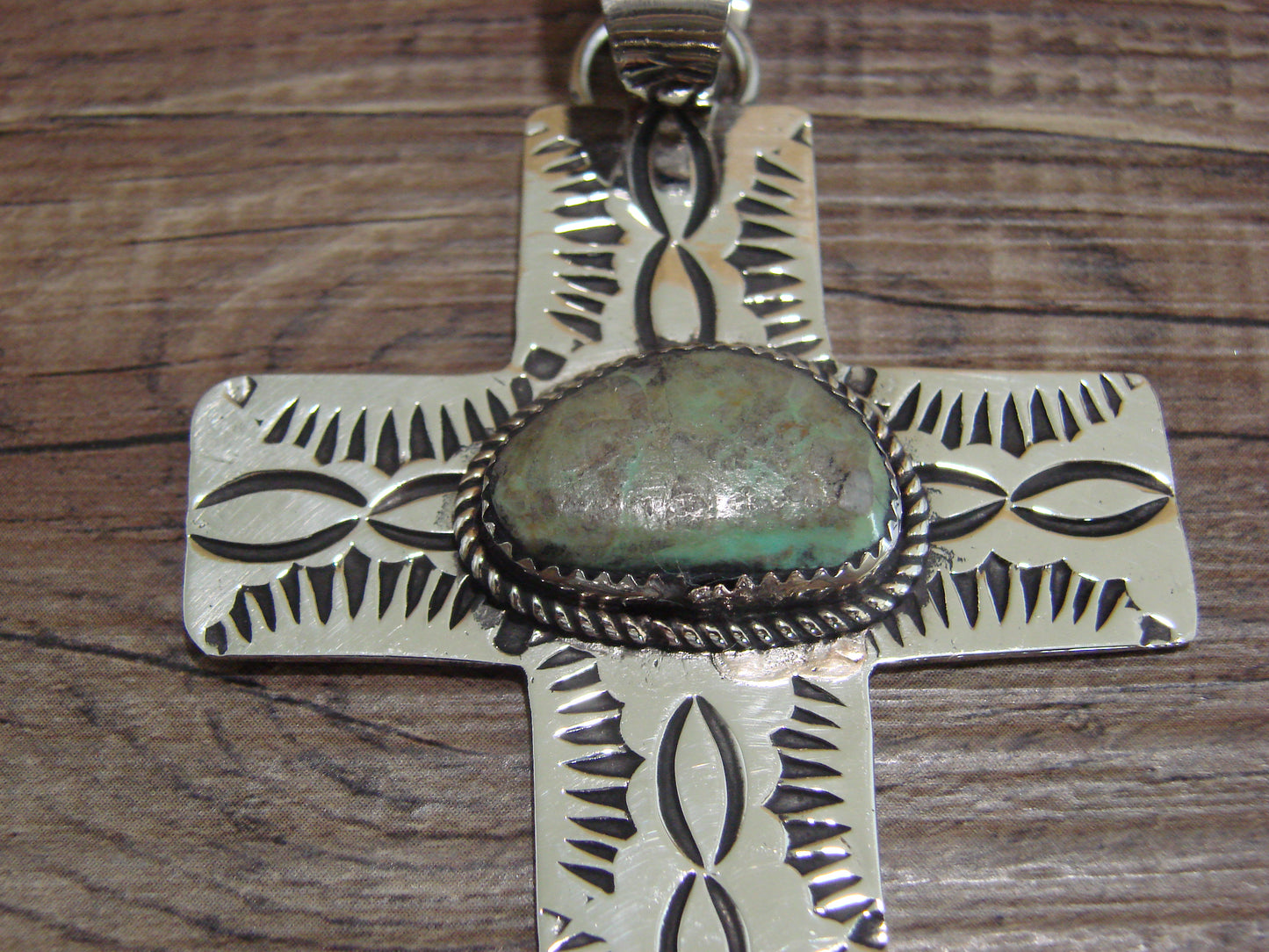 Large Navajo Nickel Silver & Turquoise Cross Pendant - Cleveland