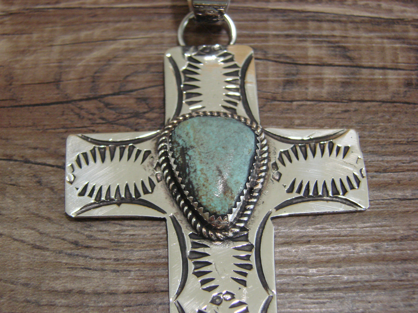 Large Navajo Nickel Silver & Turquoise Cross Pendant - Cleveland