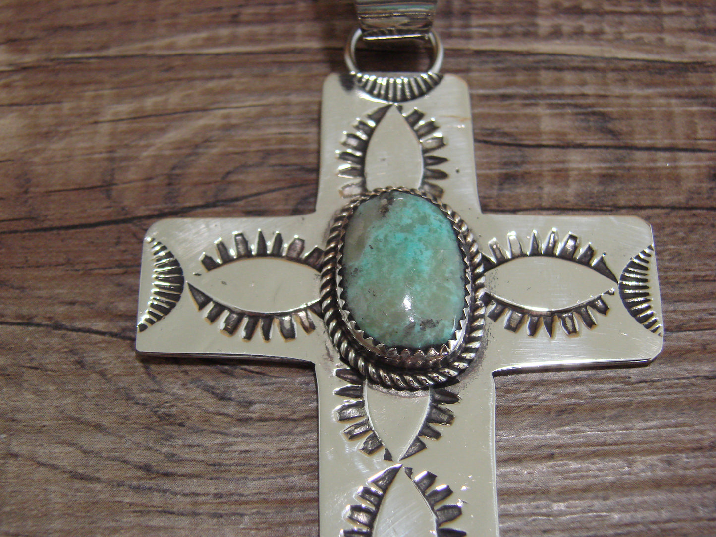 Large Navajo Nickel Silver & Turquoise Cross Pendant - Cleveland