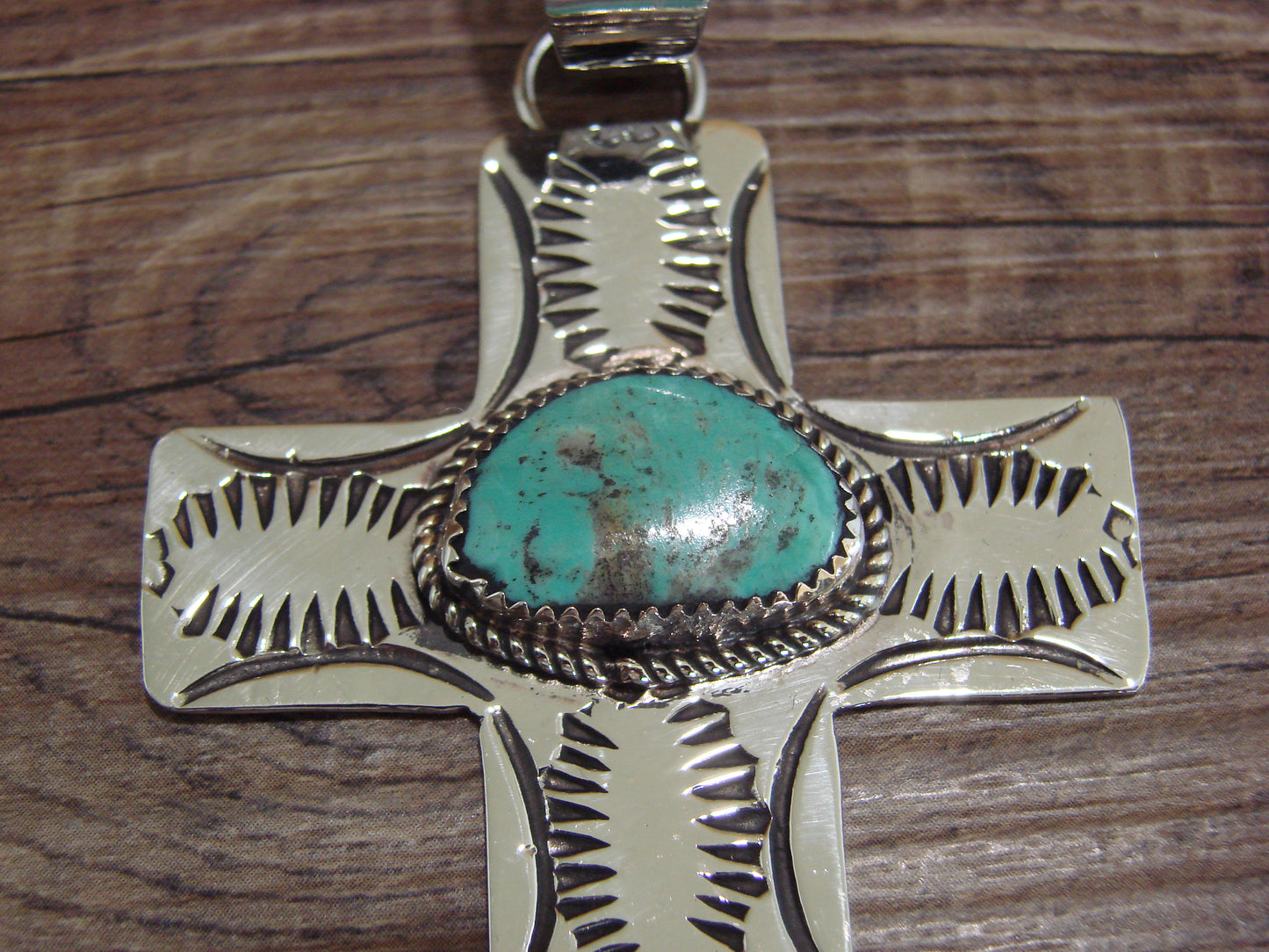 Large Navajo Nickel Silver & Turquoise Cross Pendant - Cleveland