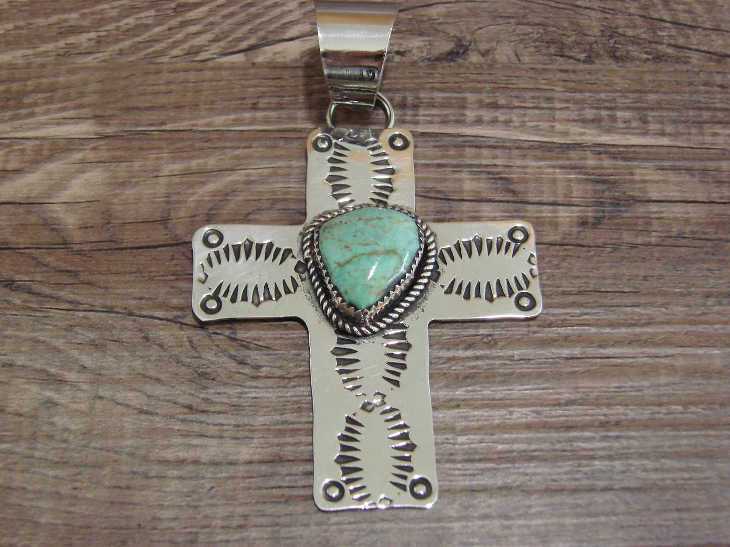 Large Navajo Nickel Silver & Turquoise Cross Pendant - Cleveland