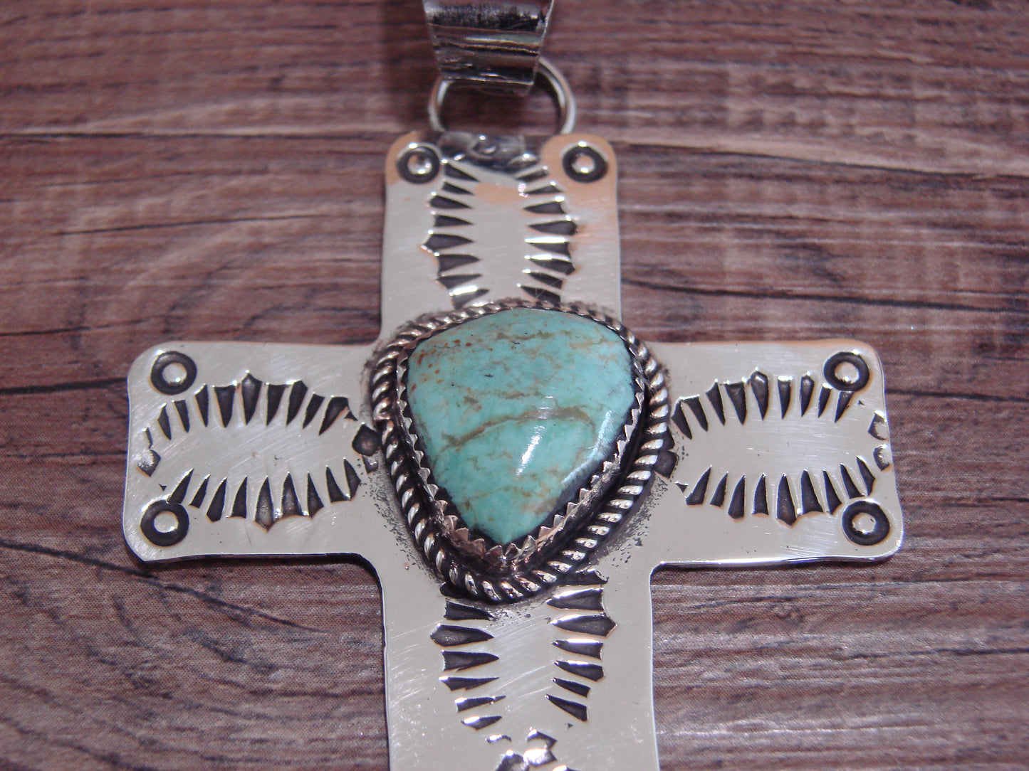 Large Navajo Nickel Silver & Turquoise Cross Pendant - Cleveland