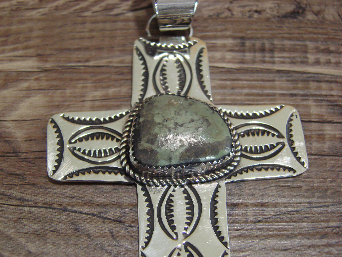 Large Navajo Nickel Silver & Turquoise Cross Pendant - Cleveland