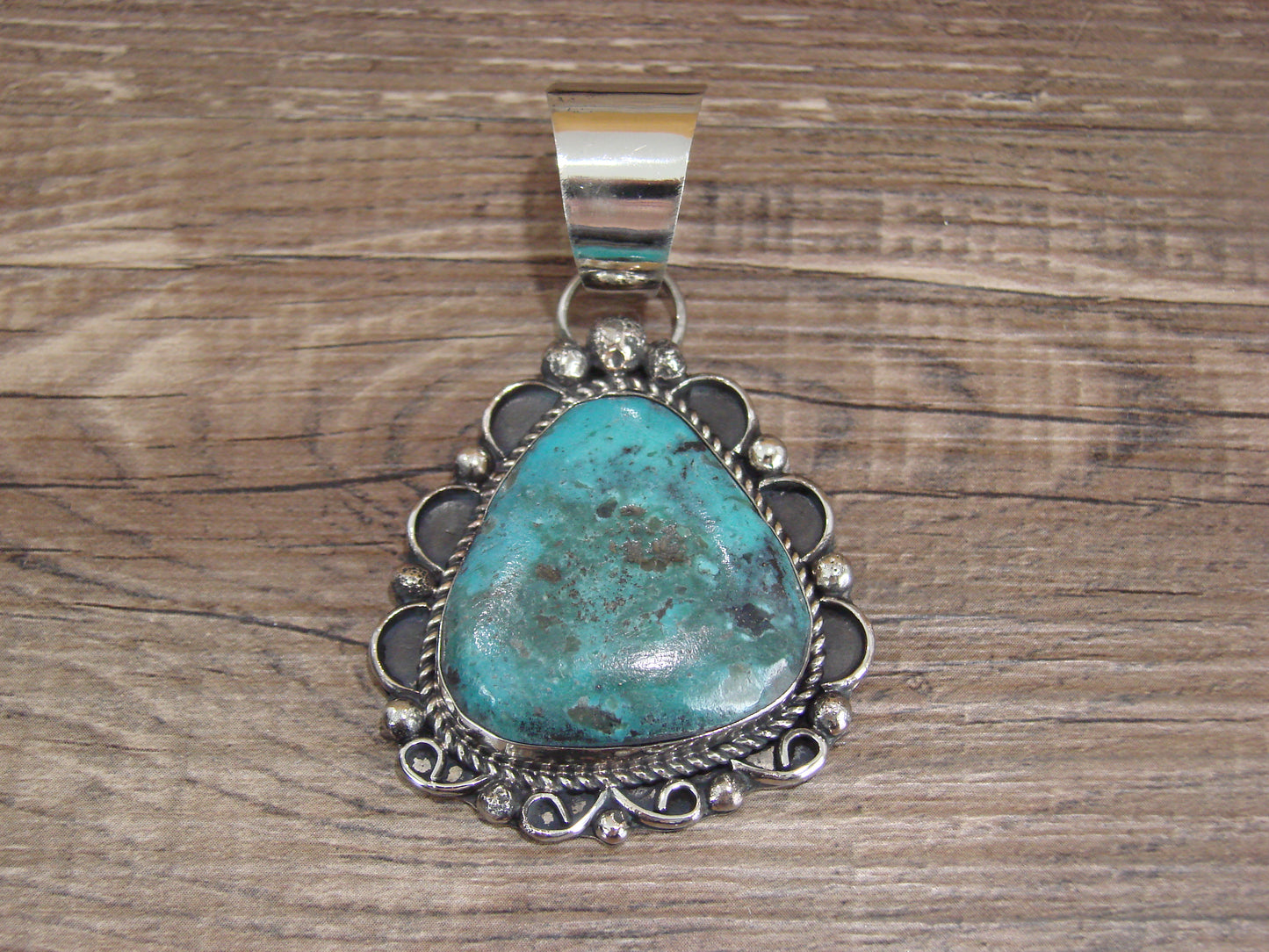 Navajo Indian Nickel Silver & Turquoise Pendant - Cleveland
