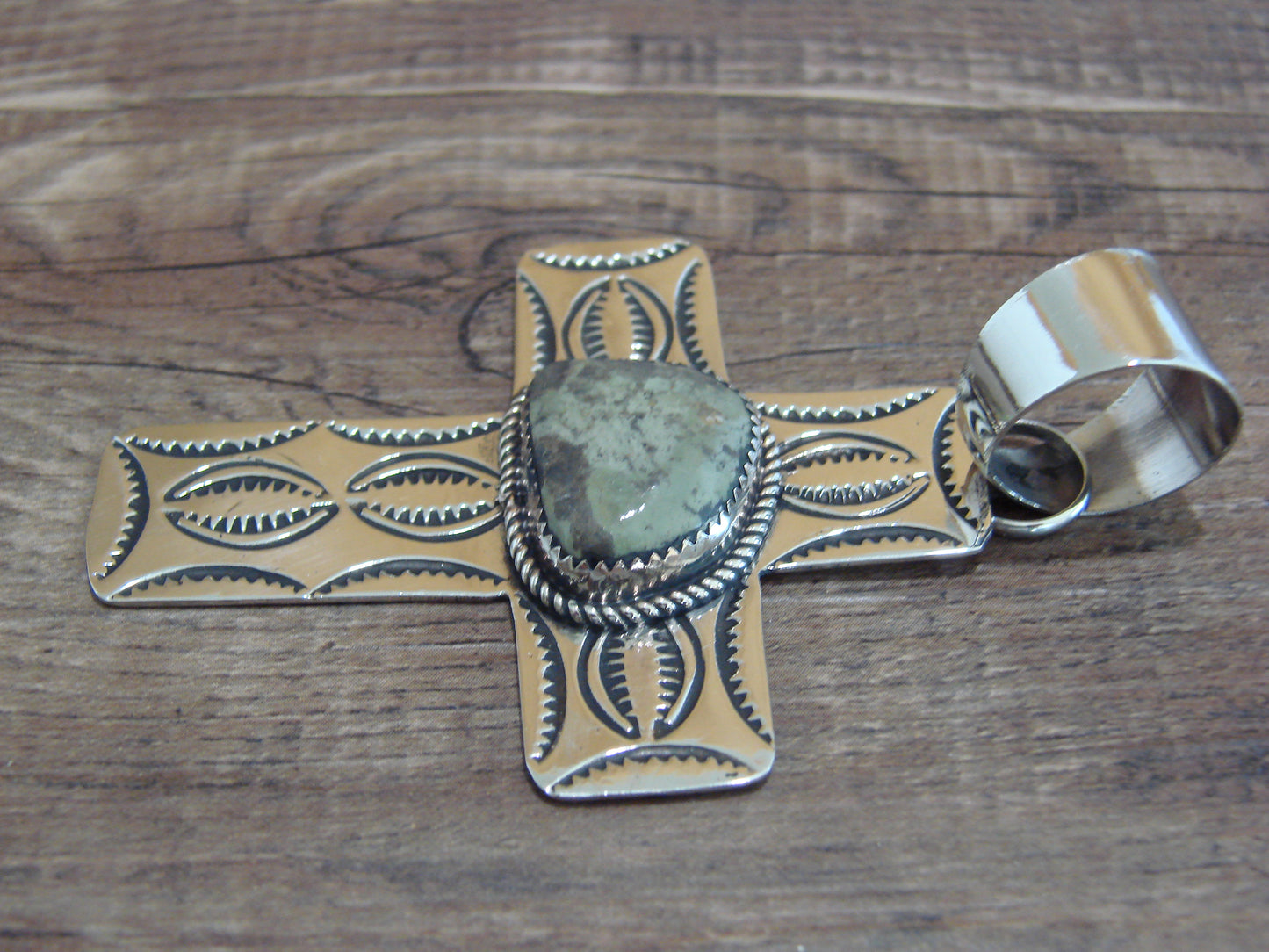 Large Navajo Nickel Silver & Turquoise Cross Pendant - Cleveland