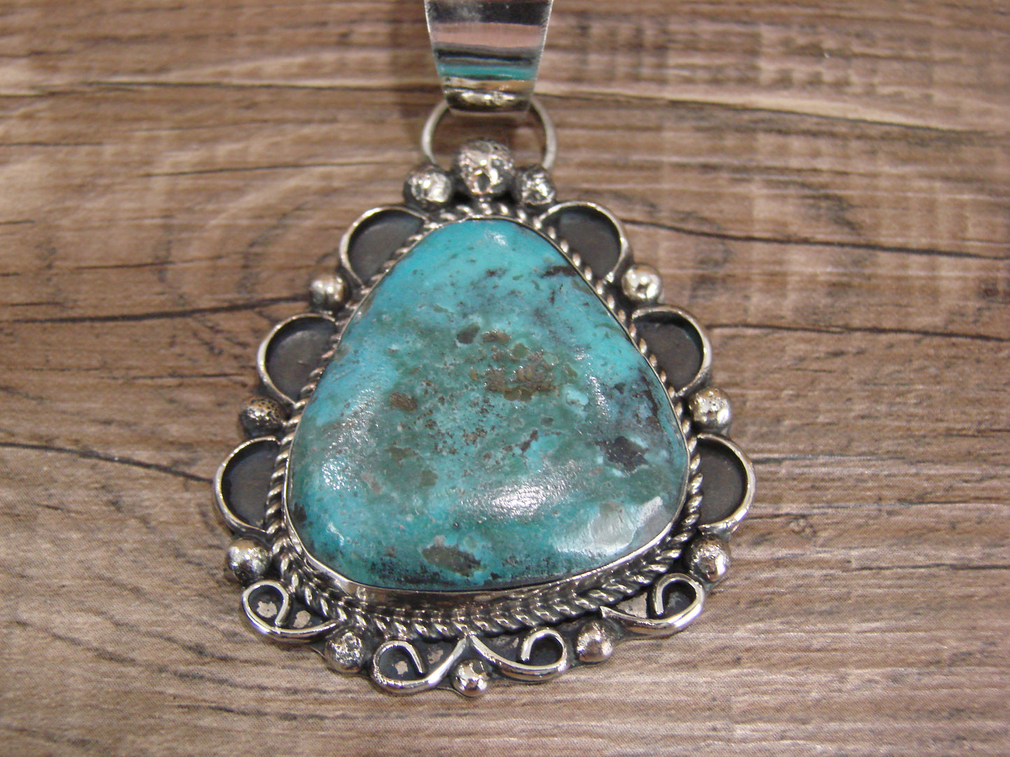 Navajo Indian Nickel Silver & Turquoise Pendant - Cleveland