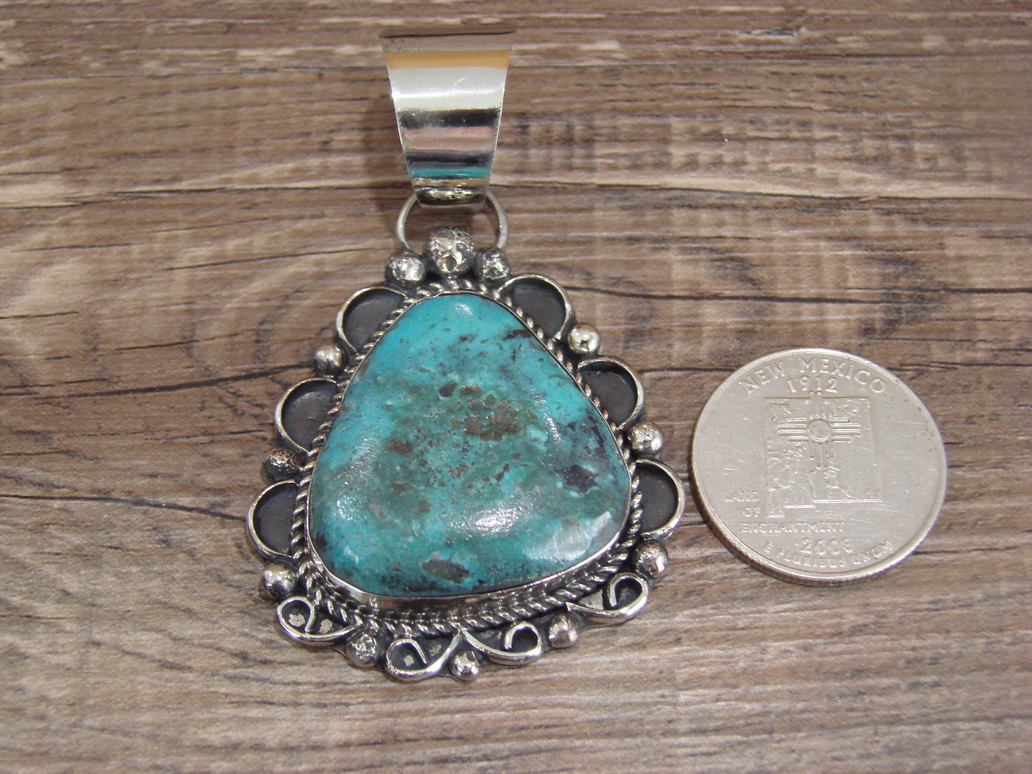 Navajo Indian Nickel Silver & Turquoise Pendant - Cleveland