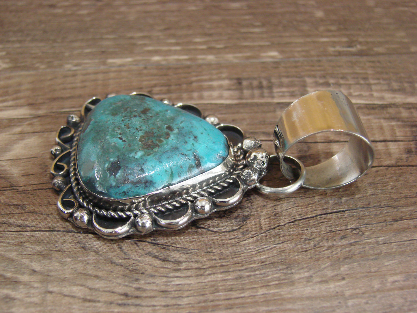Navajo Indian Nickel Silver & Turquoise Pendant - Cleveland