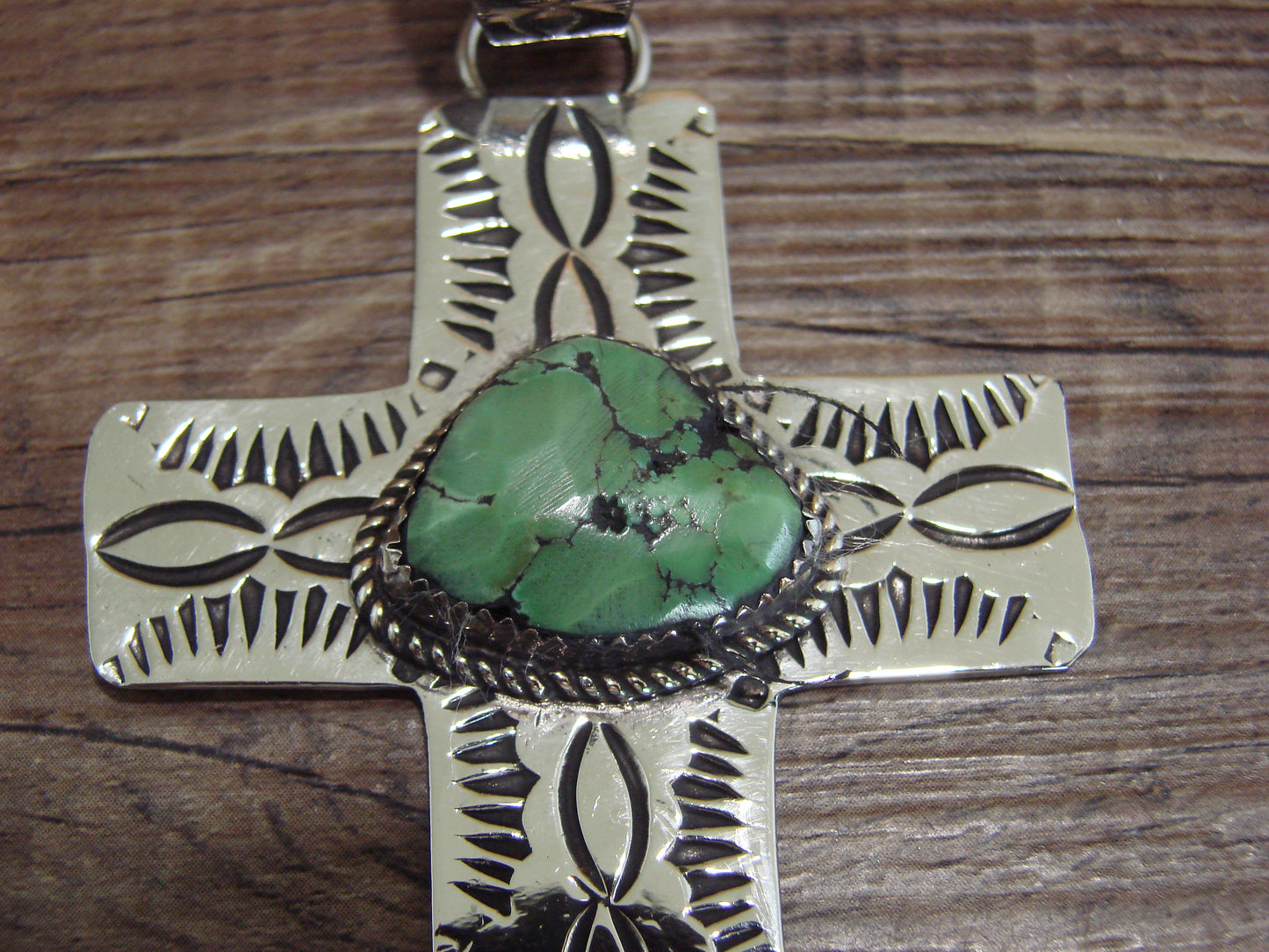 Large Navajo Nickel Silver & Turquoise Cross Pendant - Cleveland