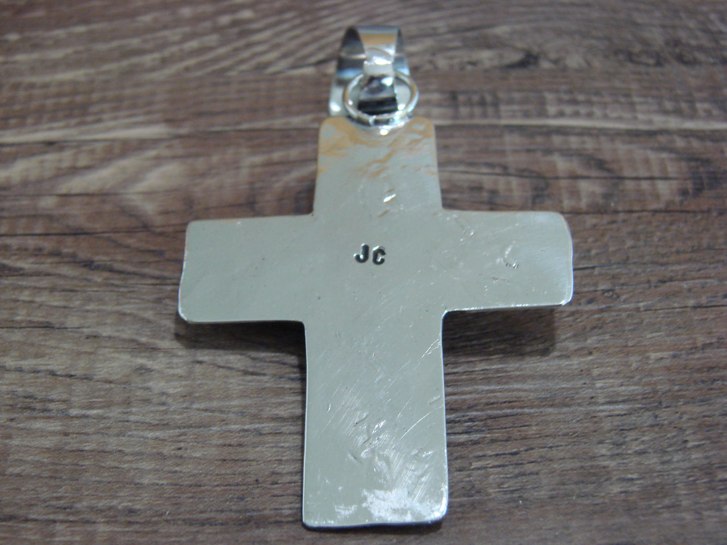 Large Navajo Nickel Silver & Turquoise Cross Pendant - Cleveland