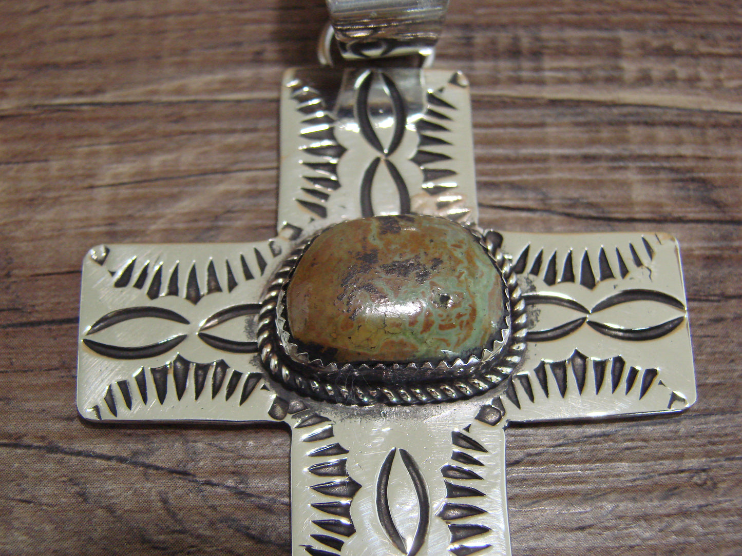 Large Navajo Nickel Silver & Turquoise Cross Pendant - Cleveland