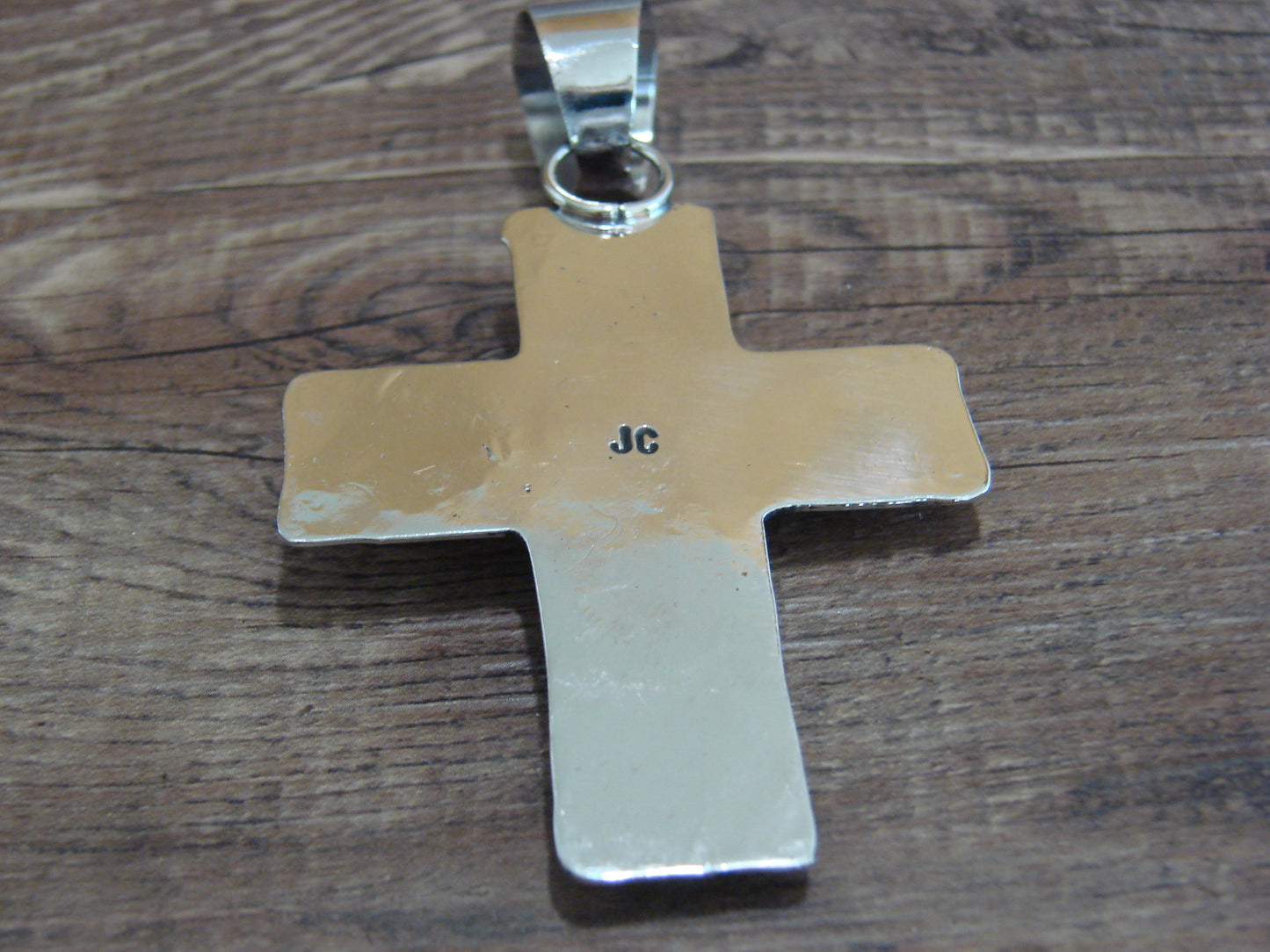 Large Navajo Nickel Silver & Turquoise Cross Pendant - Cleveland