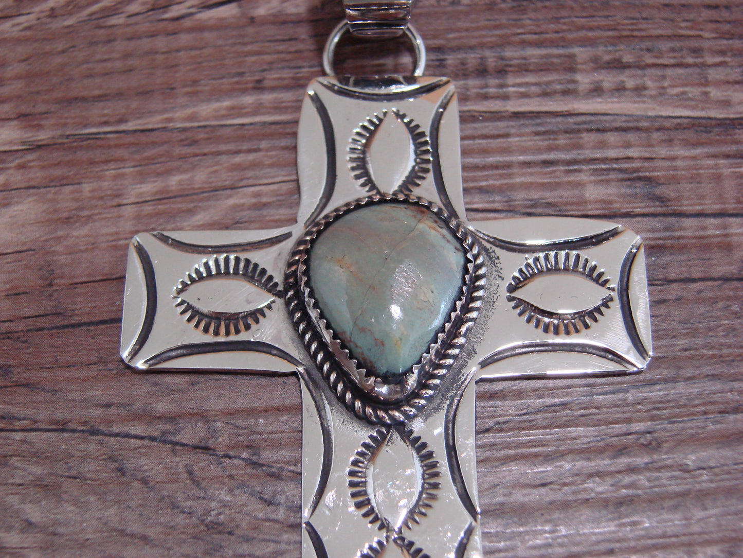 Large Navajo Nickel Silver & Turquoise Cross Pendant - Cleveland