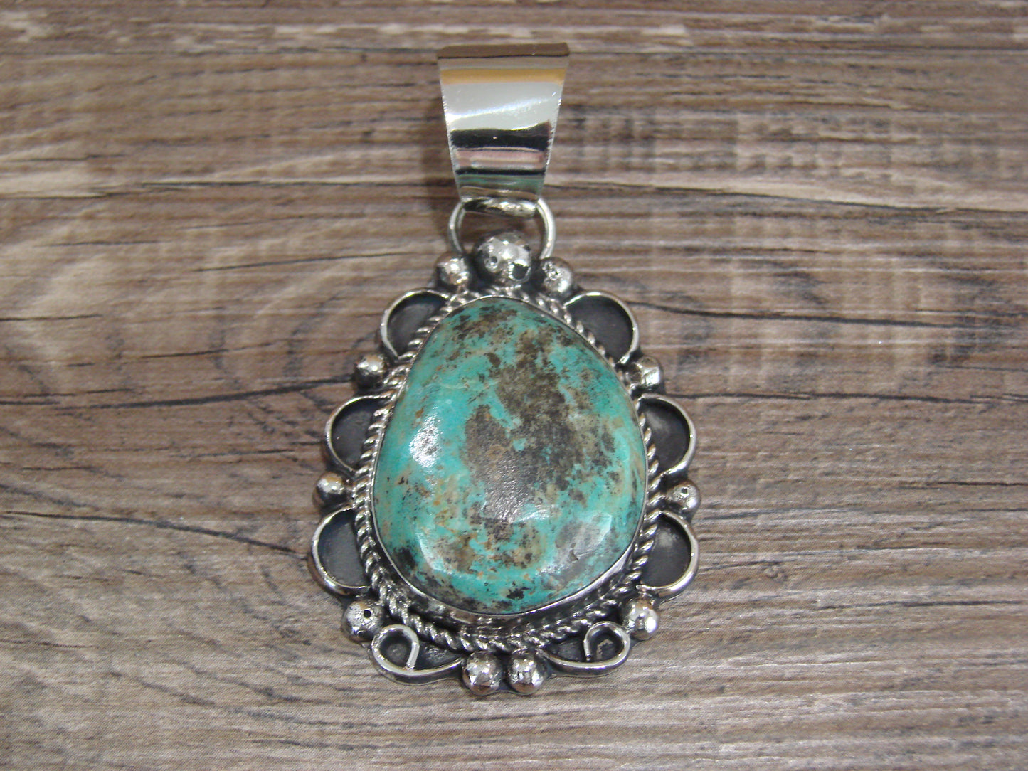 Navajo Indian Nickel Silver & Turquoise Pendant - Cleveland