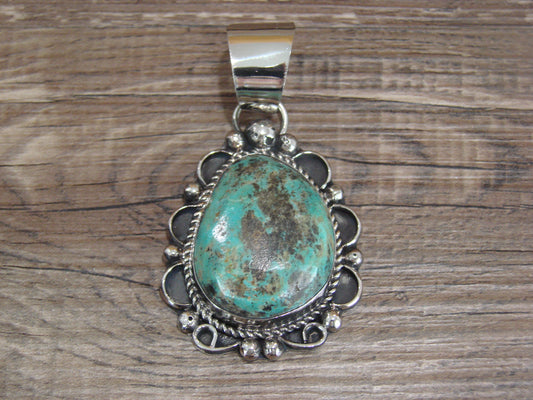 Navajo Indian Nickel Silver & Turquoise Pendant - Cleveland