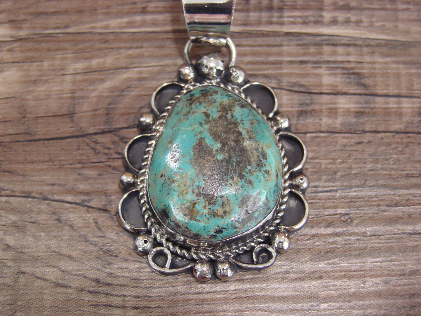 Navajo Indian Nickel Silver & Turquoise Pendant - Cleveland