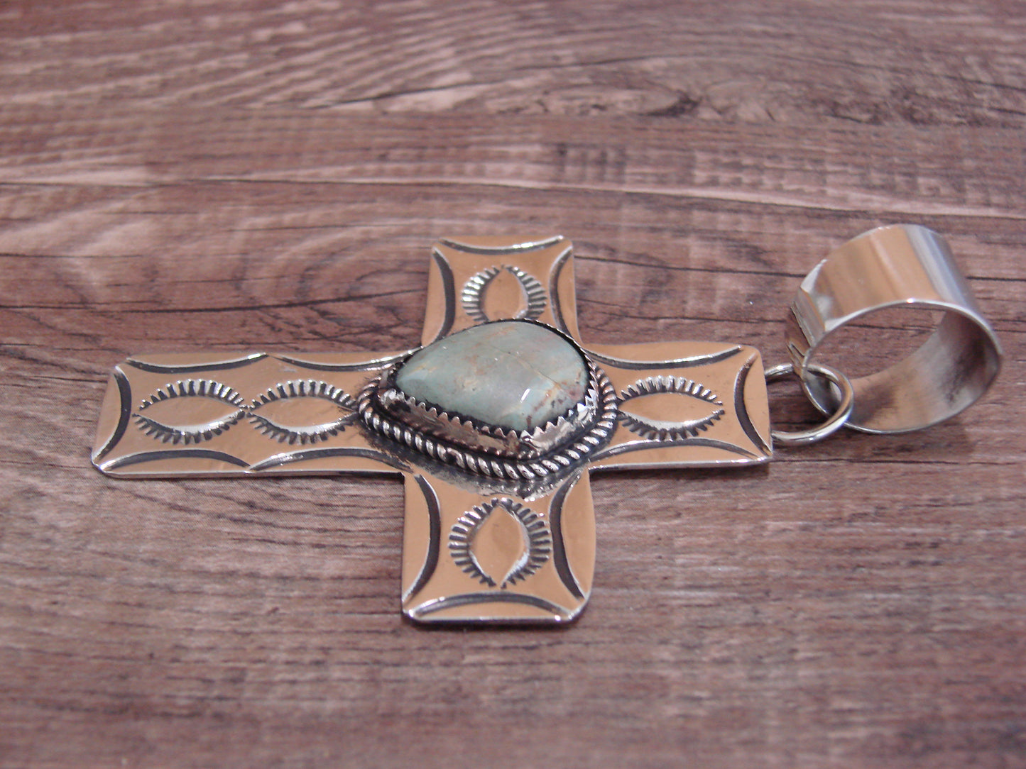 Large Navajo Nickel Silver & Turquoise Cross Pendant - Cleveland